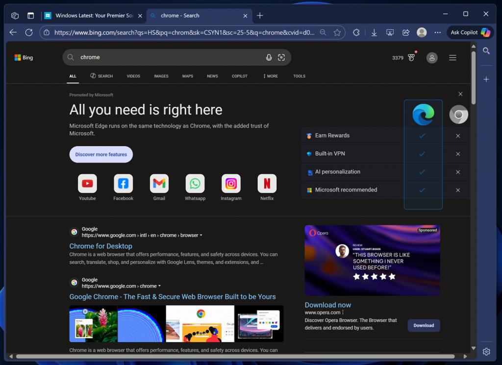 微软打出“Bing 组合拳”，连环凸显 Edge 胜过 Chrome 浏览器